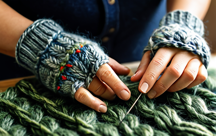 Artisan at Work**

Prompt: "Close-up of an artisan's hands meticulously knitting a wool glove, natural light, soft focus on the details of the stitches and the texture of the yarn, warm color palette, crafting workshop environment, fully clothed, safe for work, professional artisan, perfect anatomy, well-formed hands, proper finger count, appropriate content, modest attire, family-friendly."

**