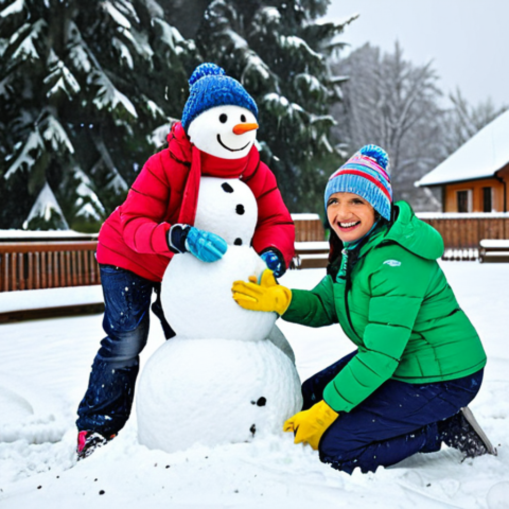 어린이 방수 장갑 브랜드 비교 - Family Fun in the Snow**

A happy family building a snowman in a snowy park. The children are wearin...