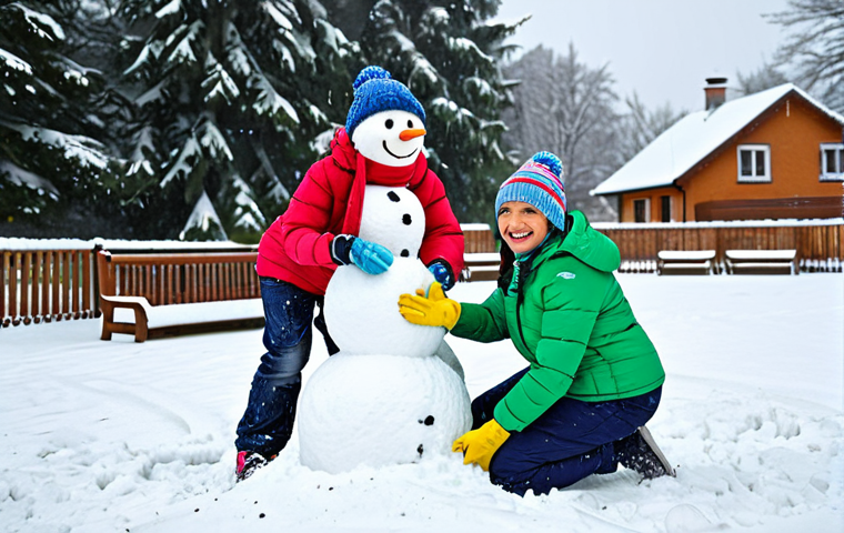 어린이 방수 장갑 브랜드 비교 - Family Fun in the Snow**

A happy family building a snowman in a snowy park. The children are wearin...