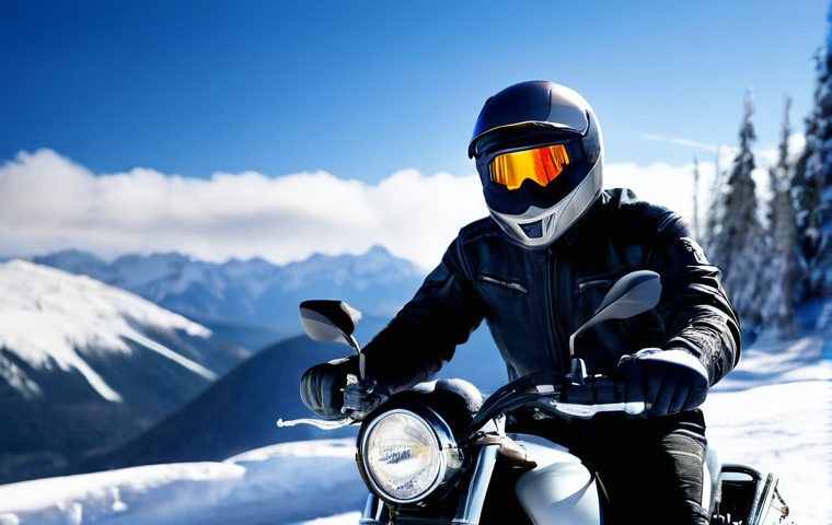 오토바이용 방한 장갑 추천 - **Prompt:** A male motorcyclist, mid-30s, confidently gripping the handlebars of his adventure motor...