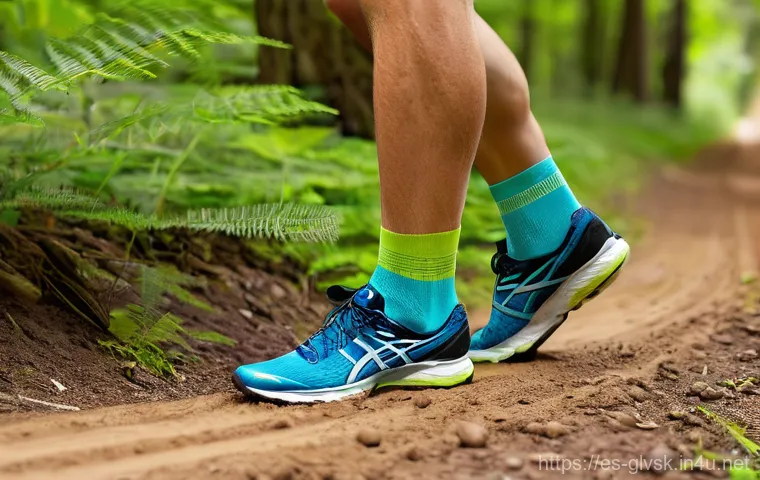 야외 운동에 적합한 양말 - **Prompt 1: The Ergonomic Design of High-Performance Athletic Socks**
    "A close-up shot of a pers...