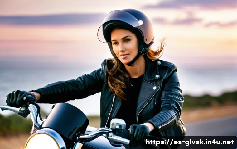 오토바이용 레이싱 장갑 - **Prompt:** "A female biker, 28 years old, wearing a stylish, full-coverage motorcycle jacket, ridin...