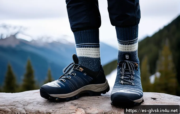 브랜드별 겨울 양말 가격 비교 - A close-up image of a pair of premium winter socks made with 80% Merino wool, featuring visible soft...
