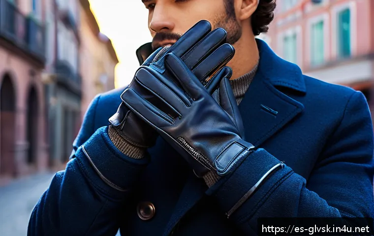 겨울철 드라이빙 장갑 선택법 - A close-up view of winter driving gloves designed for cold Spanish urban mornings, featuring a sleek...